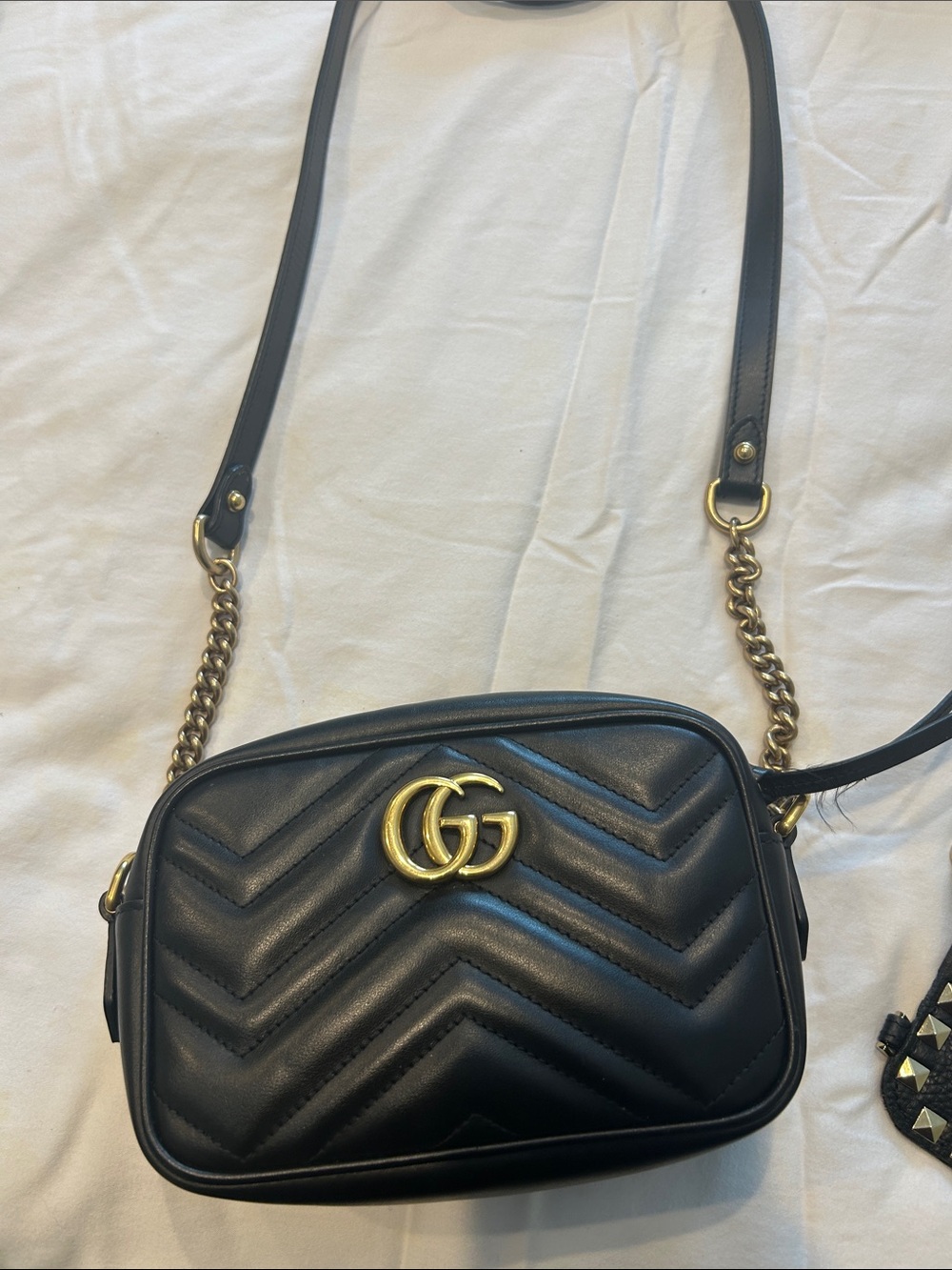 Gucci Black Quilted Leather Crossbody Bag with Gold Hardware